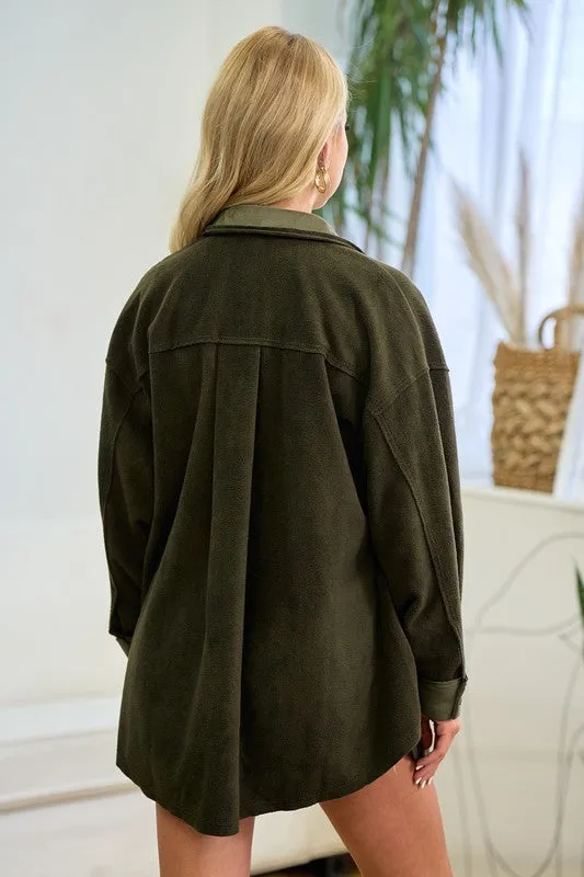 Olive Raw Edge Suede Shacket