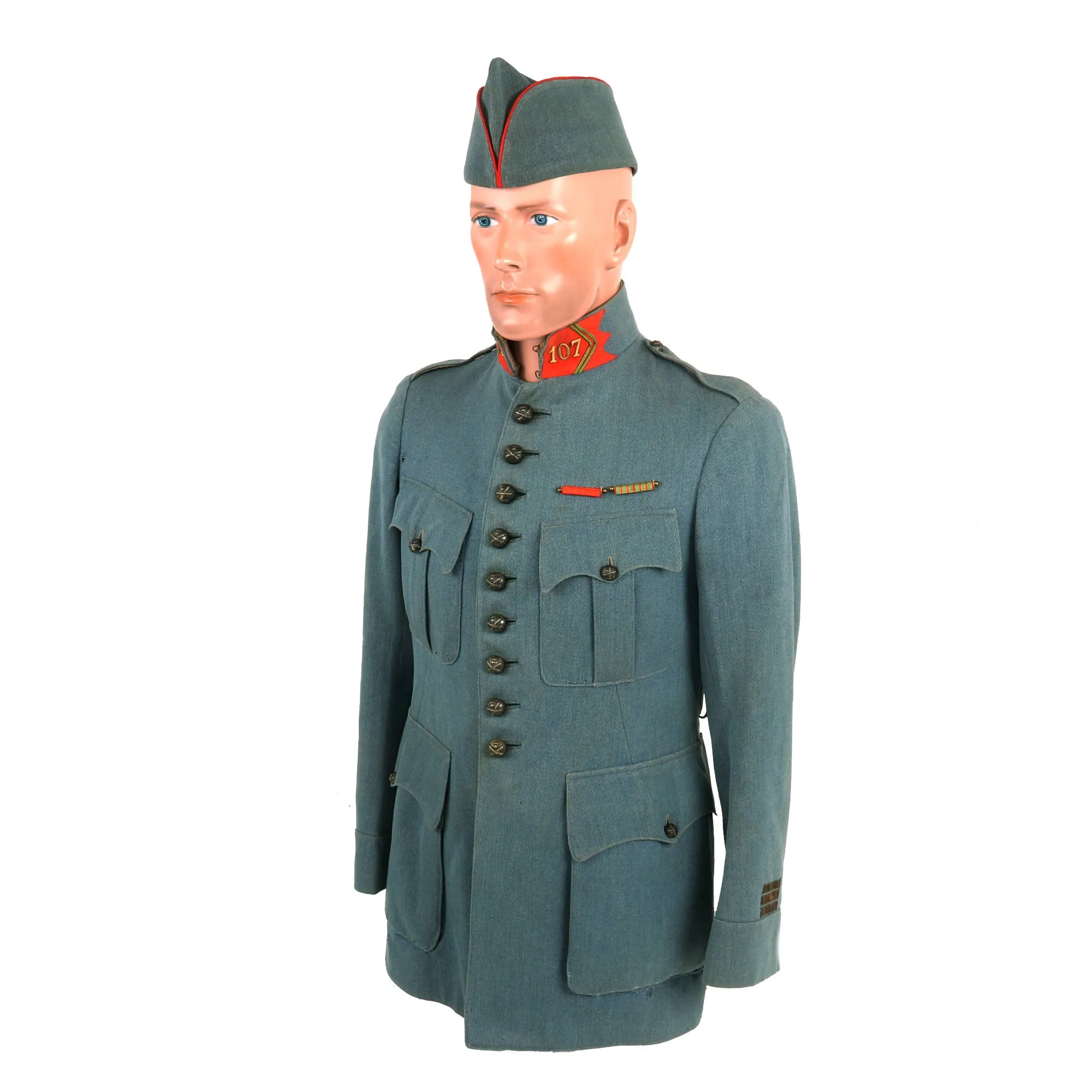 Original French WWI 107th Army Corps Artillery Captain’s Horizon Blue Wool Uniform Set With Medals