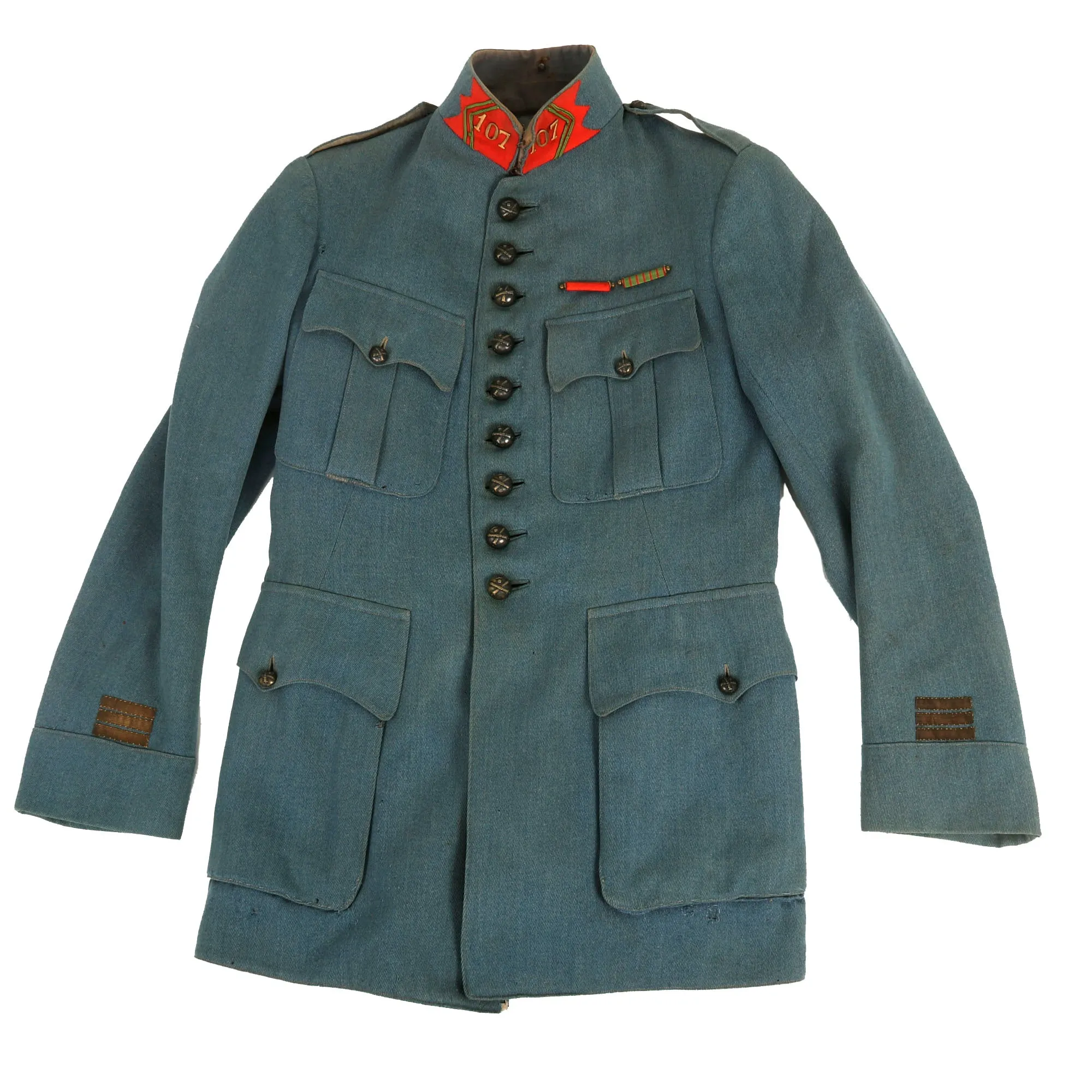 Original French WWI 107th Army Corps Artillery Captain’s Horizon Blue Wool Uniform Set With Medals