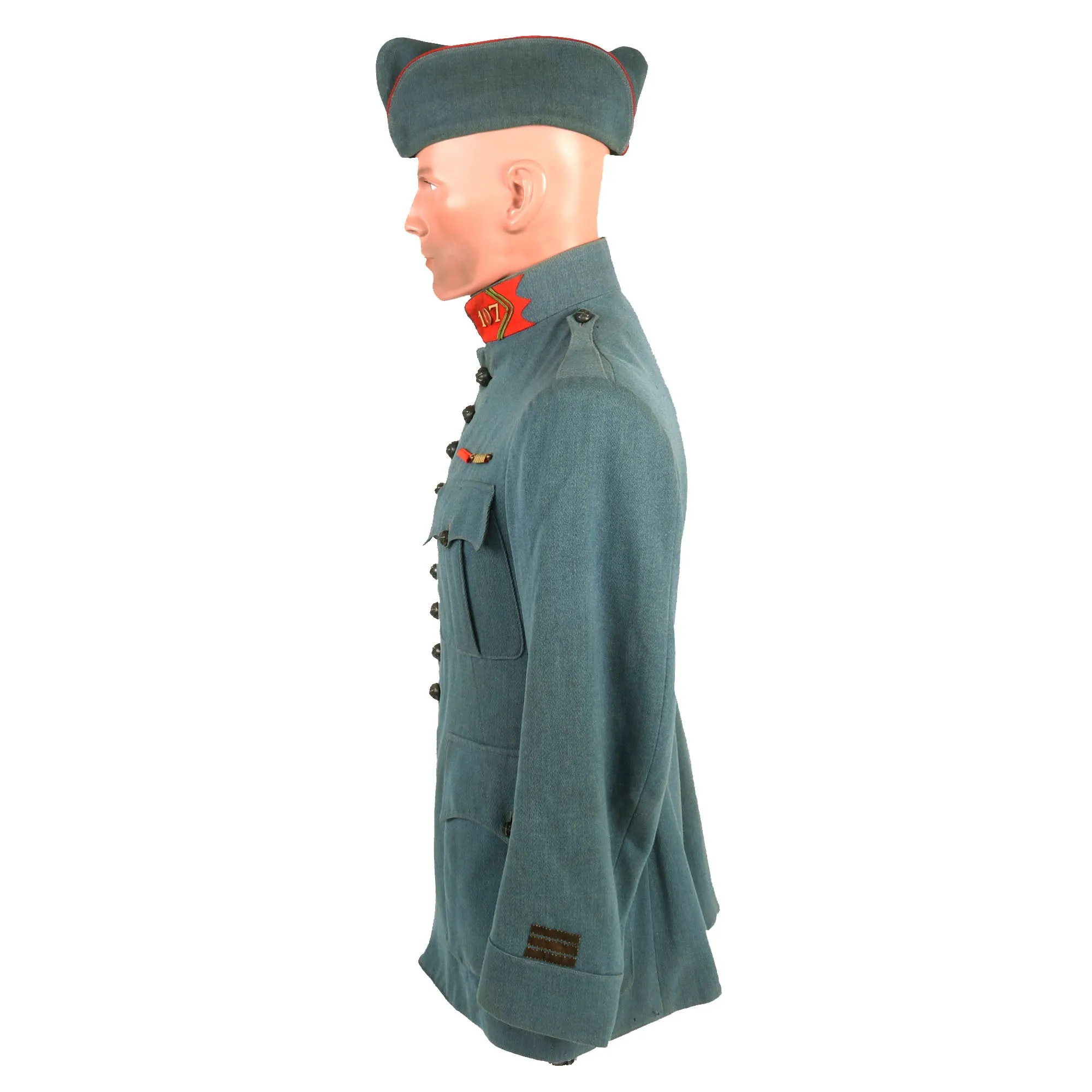 Original French WWI 107th Army Corps Artillery Captain’s Horizon Blue Wool Uniform Set With Medals