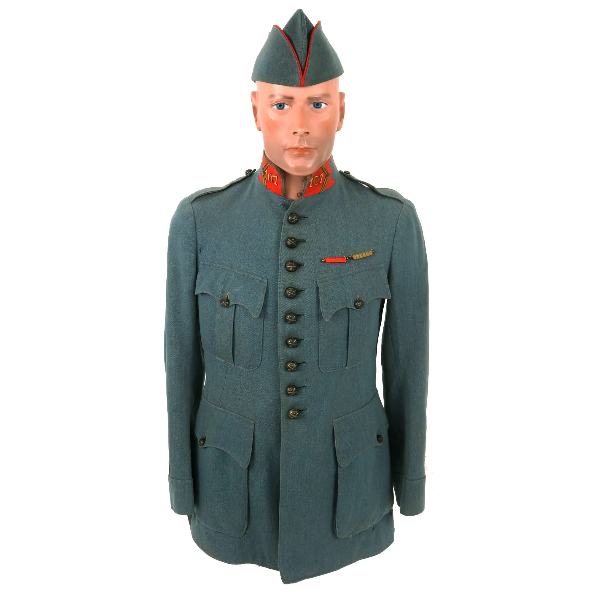 Original French WWI 107th Army Corps Artillery Captain’s Horizon Blue Wool Uniform Set With Medals