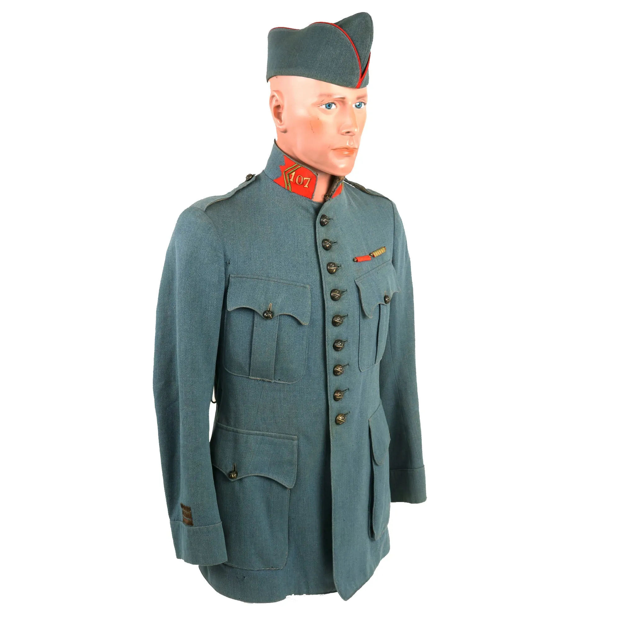 Original French WWI 107th Army Corps Artillery Captain’s Horizon Blue Wool Uniform Set With Medals