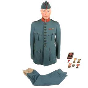 Original French WWI 107th Army Corps Artillery Captain’s Horizon Blue Wool Uniform Set With Medals