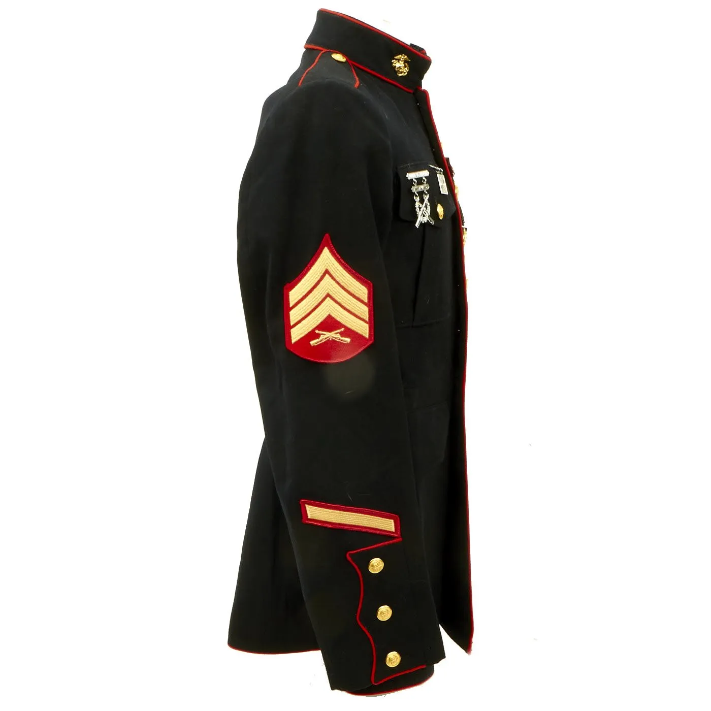 Original U.S. Marine Corps Vietnam War Identified Sergeant Wool Gabardine Coat with Medals and Honorable Discharge and Portrait