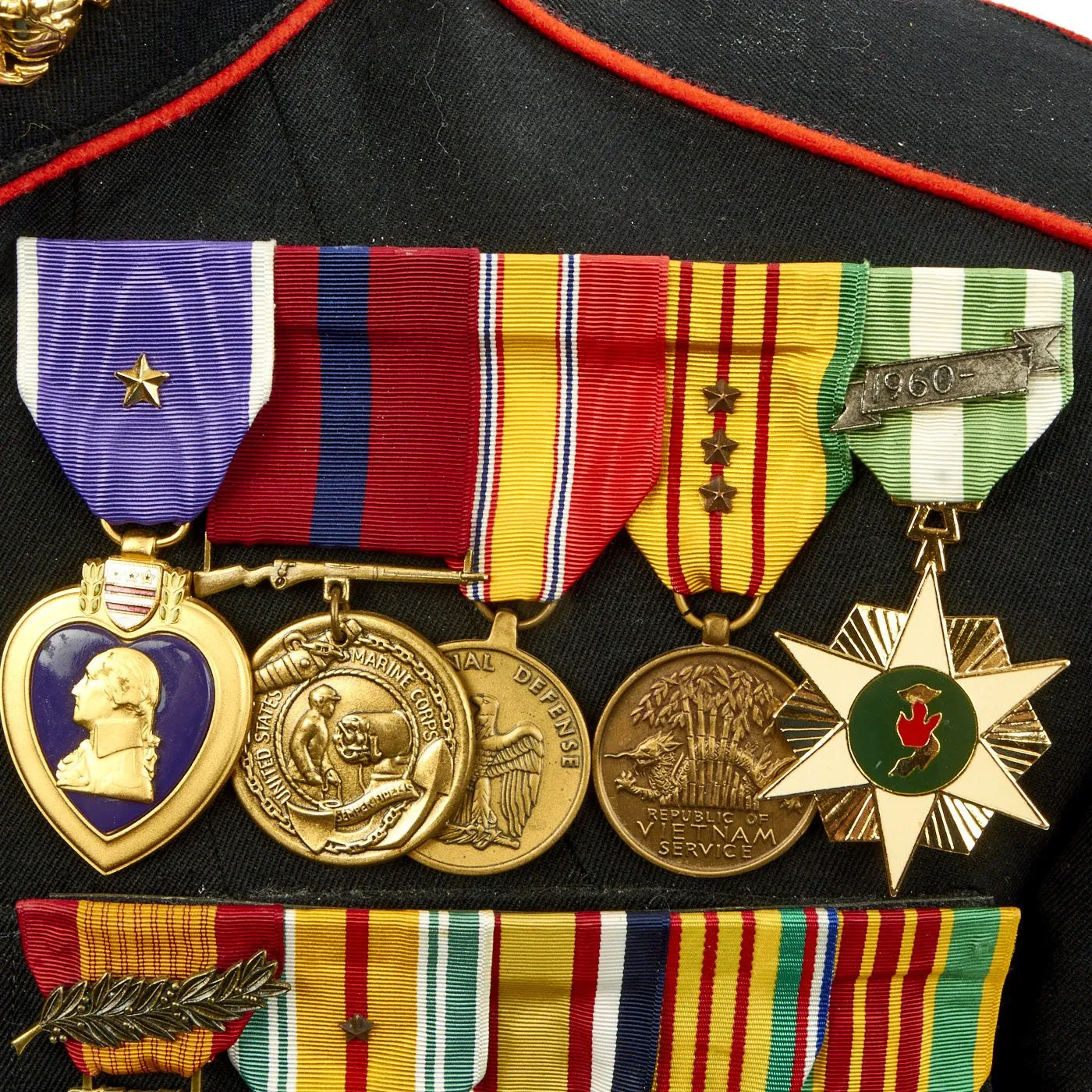 Original U.S. Marine Corps Vietnam War Identified Sergeant Wool Gabardine Coat with Medals and Honorable Discharge and Portrait