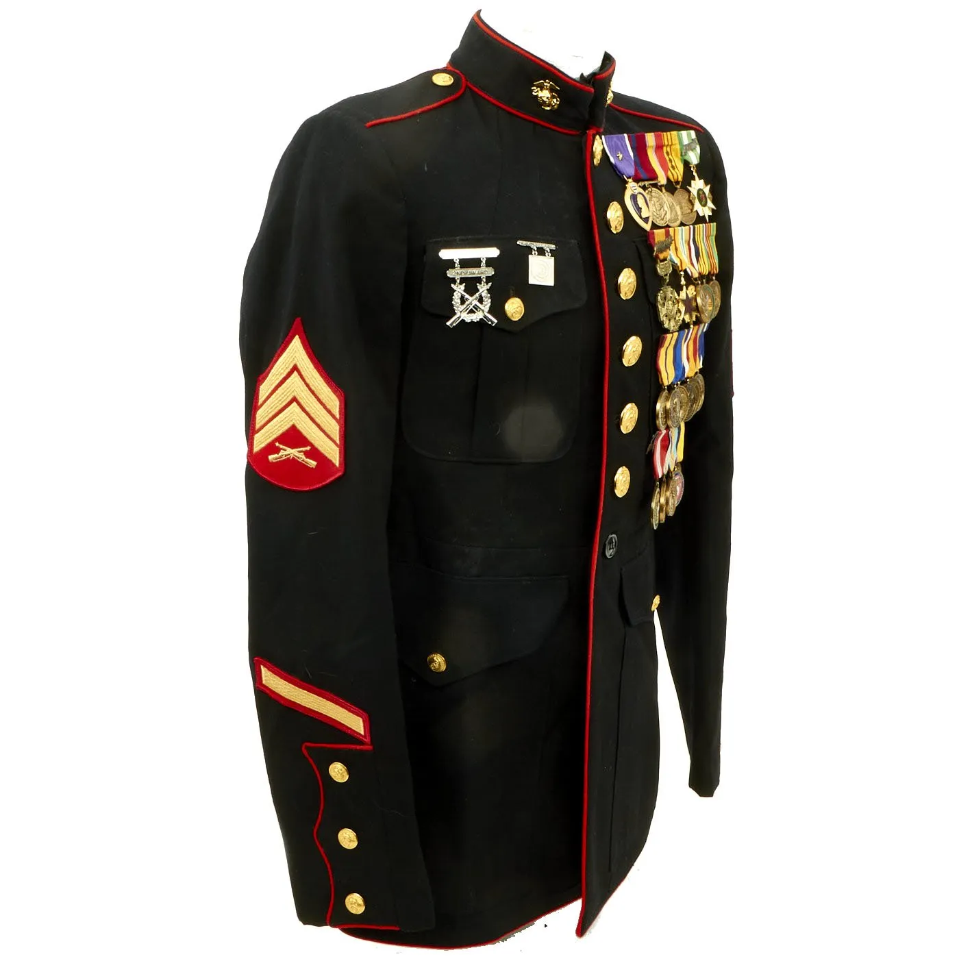 Original U.S. Marine Corps Vietnam War Identified Sergeant Wool Gabardine Coat with Medals and Honorable Discharge and Portrait