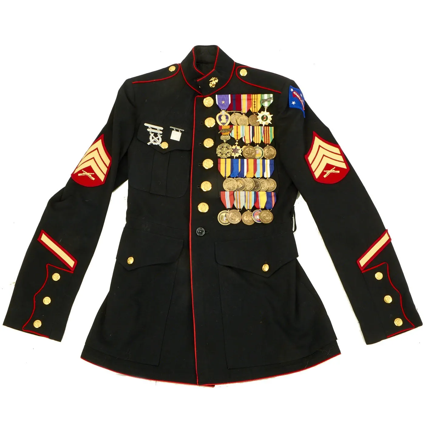 Original U.S. Marine Corps Vietnam War Identified Sergeant Wool Gabardine Coat with Medals and Honorable Discharge and Portrait