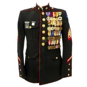 Original U.S. Marine Corps Vietnam War Identified Sergeant Wool Gabardine Coat with Medals and Honorable Discharge and Portrait