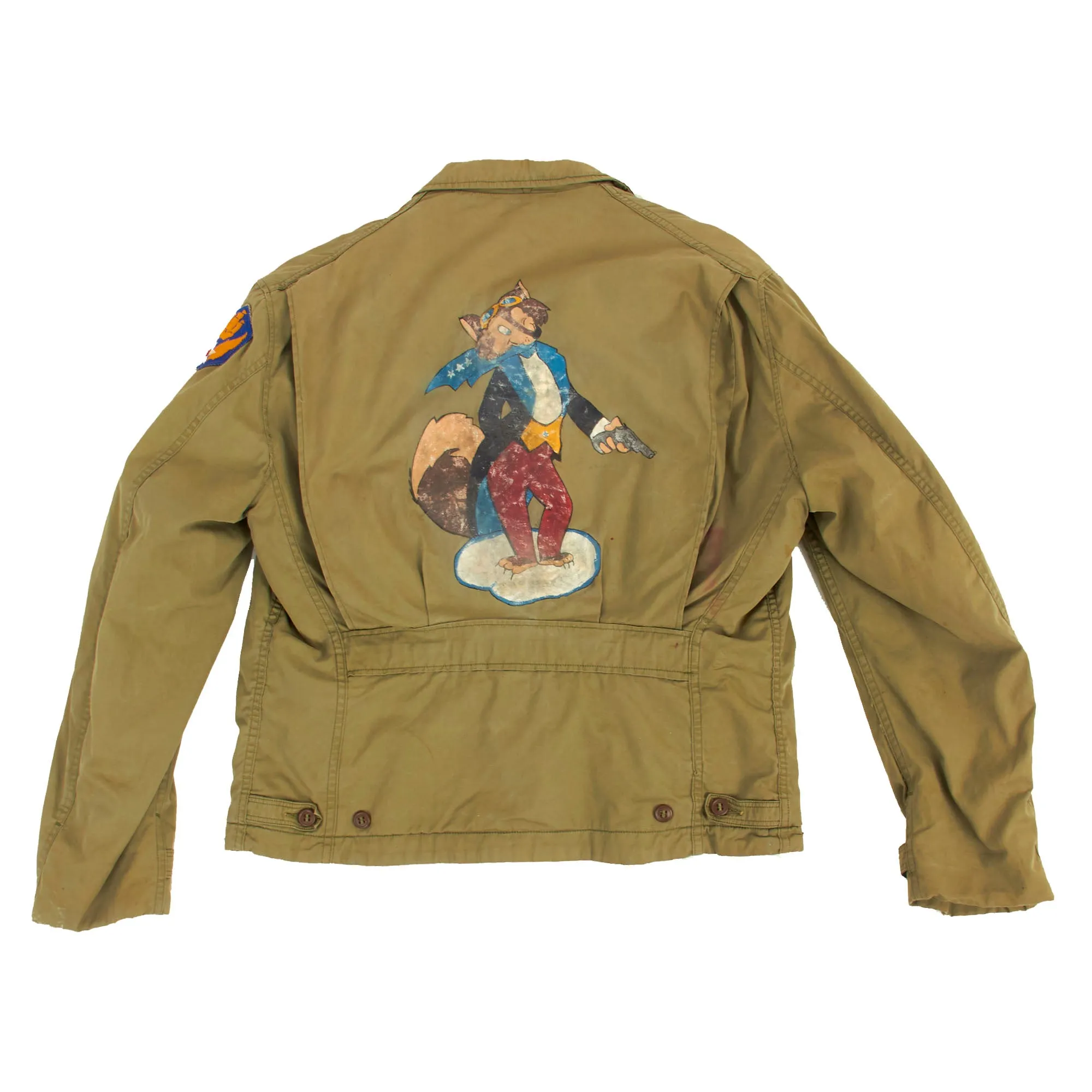 Original U.S. WWII M1941 Field Jacket With Disney 31st Fighter Squadron Patch and Painted Artwork on Reverse