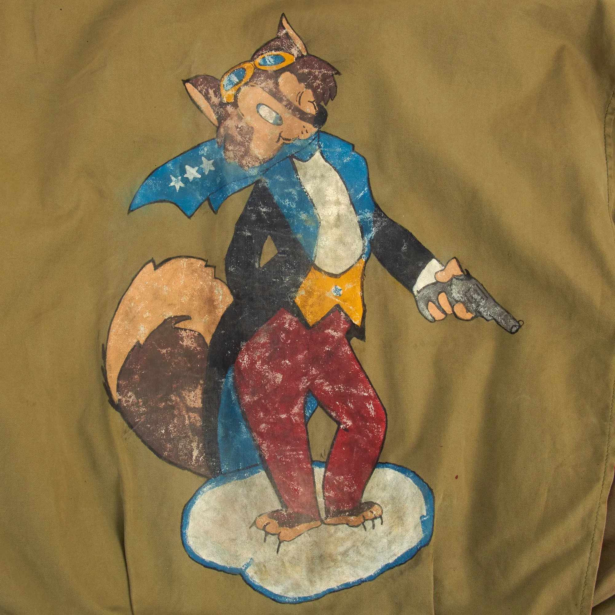 Original U.S. WWII M1941 Field Jacket With Disney 31st Fighter Squadron Patch and Painted Artwork on Reverse