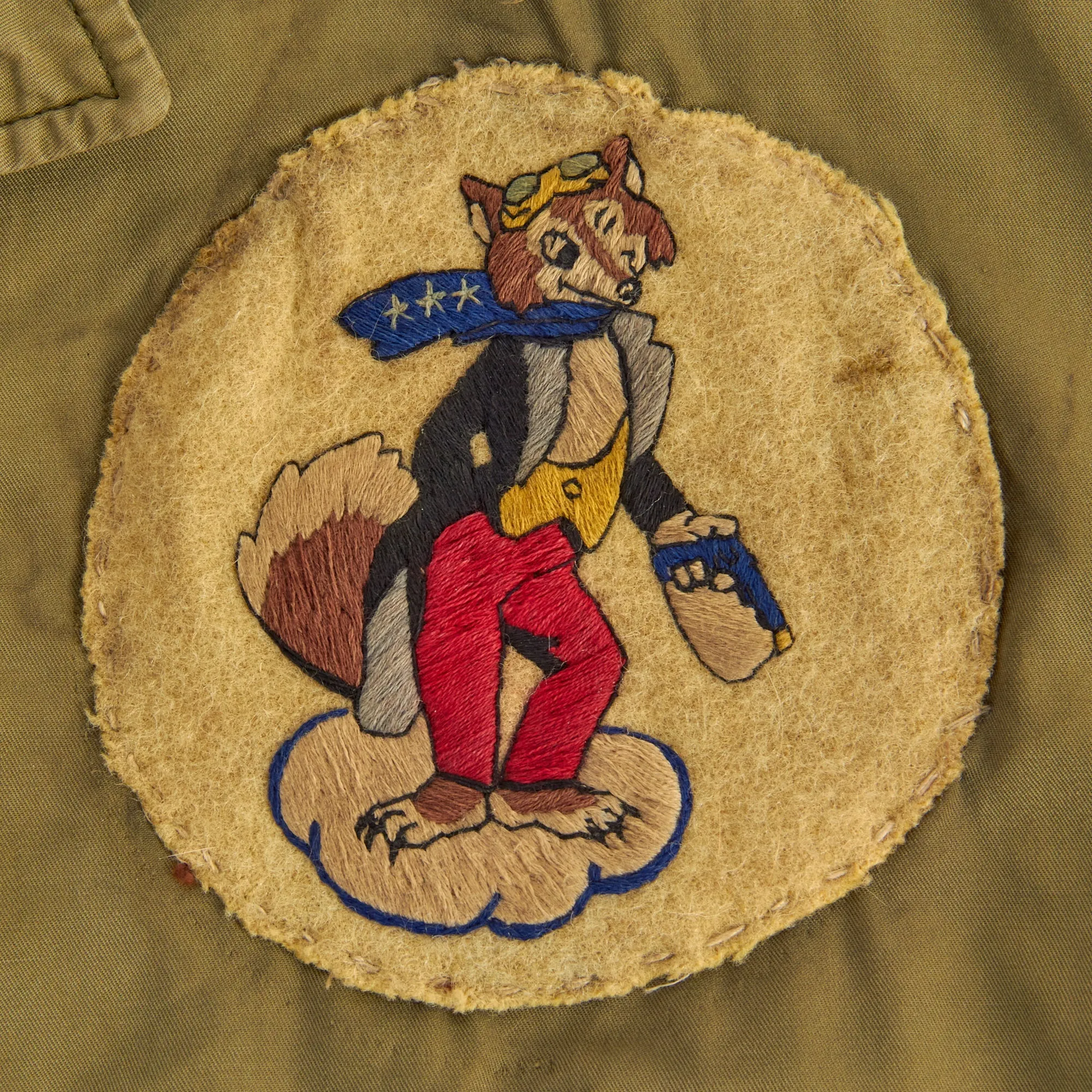 Original U.S. WWII M1941 Field Jacket With Disney 31st Fighter Squadron Patch and Painted Artwork on Reverse