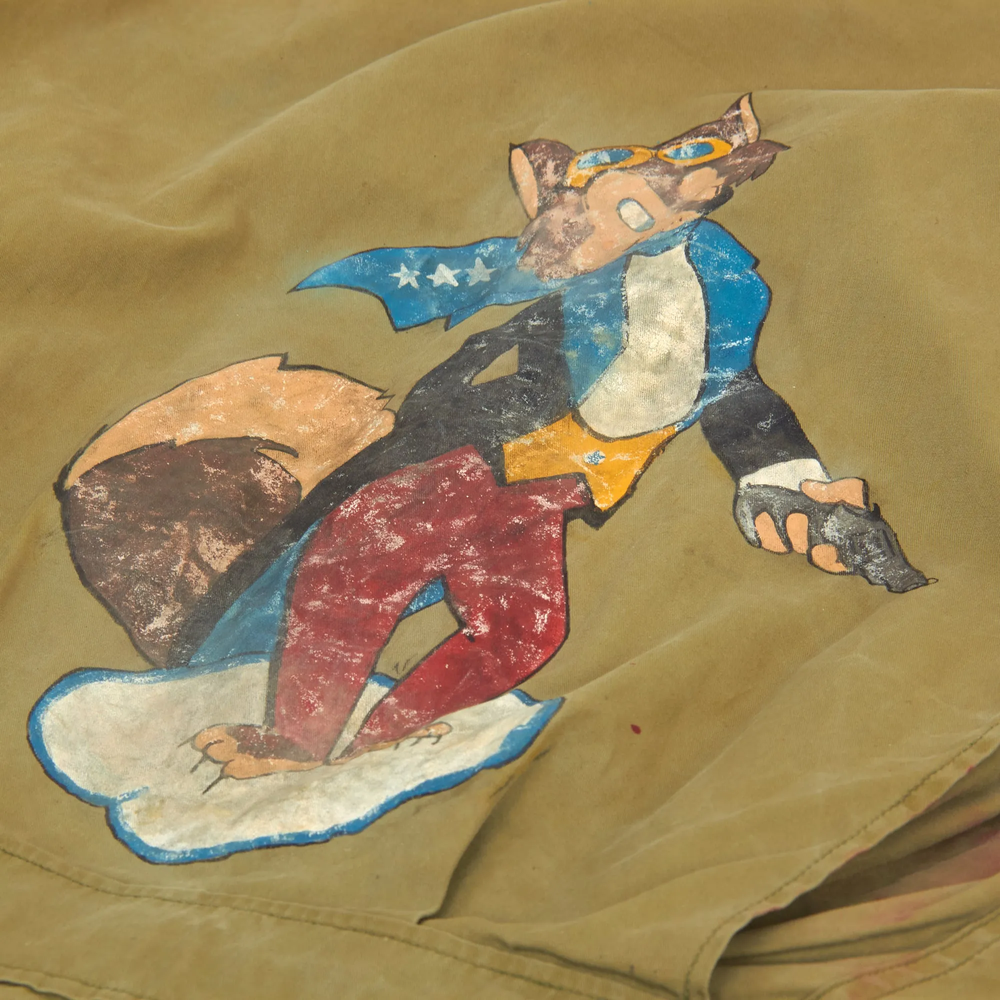 Original U.S. WWII M1941 Field Jacket With Disney 31st Fighter Squadron Patch and Painted Artwork on Reverse