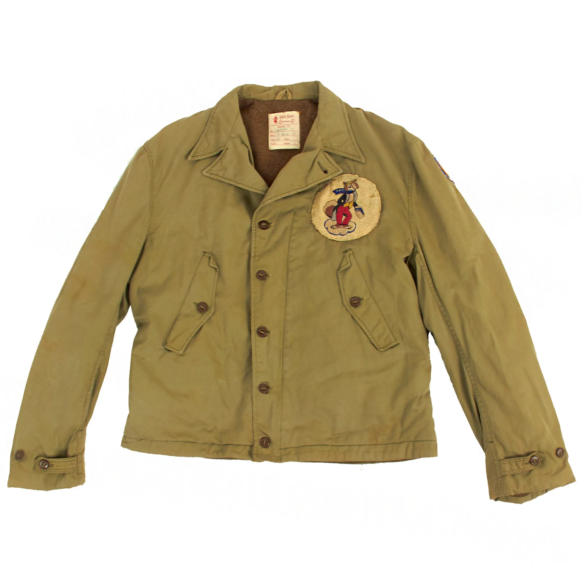 Original U.S. WWII M1941 Field Jacket With Disney 31st Fighter Squadron Patch and Painted Artwork on Reverse