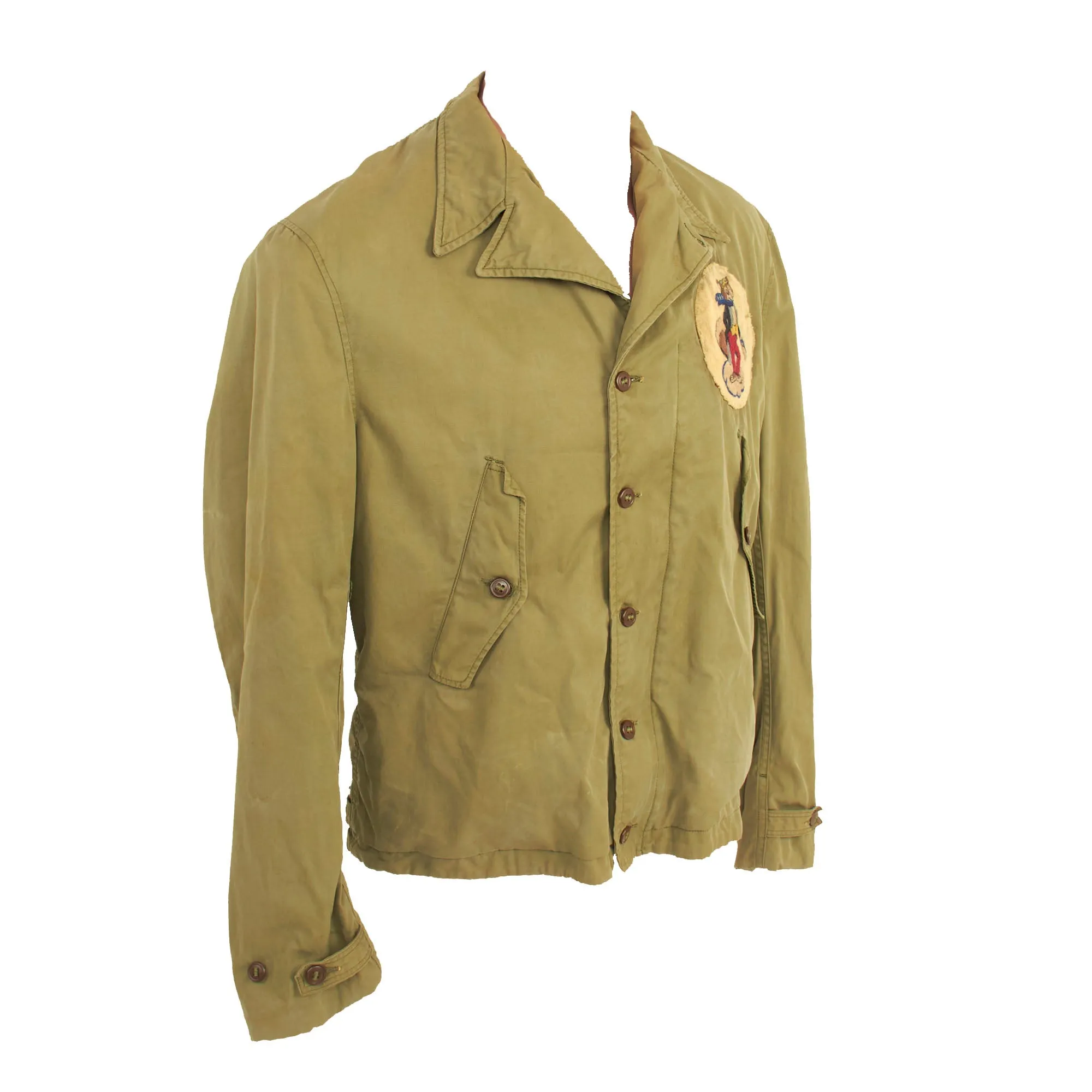 Original U.S. WWII M1941 Field Jacket With Disney 31st Fighter Squadron Patch and Painted Artwork on Reverse