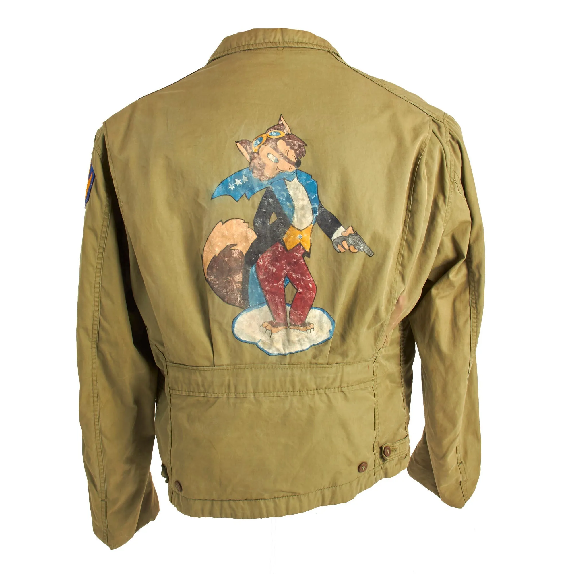 Original U.S. WWII M1941 Field Jacket With Disney 31st Fighter Squadron Patch and Painted Artwork on Reverse