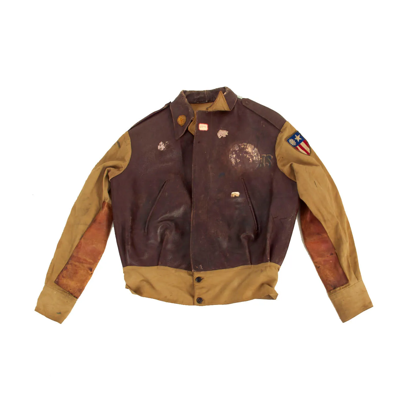 Original U.S. WWII Named CBI 73rd Evacuation Hospital / 517th Air Defense Artillery Painted A-2 Jacket Private Purchase Clone Uniform Grouping With Photos - Ledo Road Area