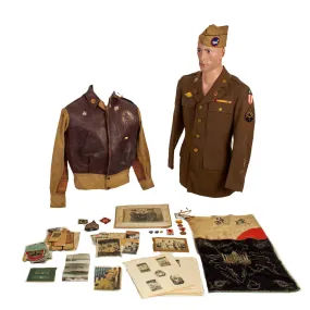 Original U.S. WWII Named CBI 73rd Evacuation Hospital / 517th Air Defense Artillery Painted A-2 Jacket Private Purchase Clone Uniform Grouping With Photos - Ledo Road Area