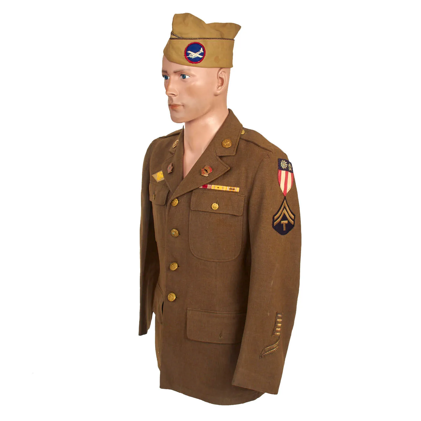 Original U.S. WWII Named CBI 73rd Evacuation Hospital / 517th Air Defense Artillery Painted A-2 Jacket Private Purchase Clone Uniform Grouping With Photos - Ledo Road Area