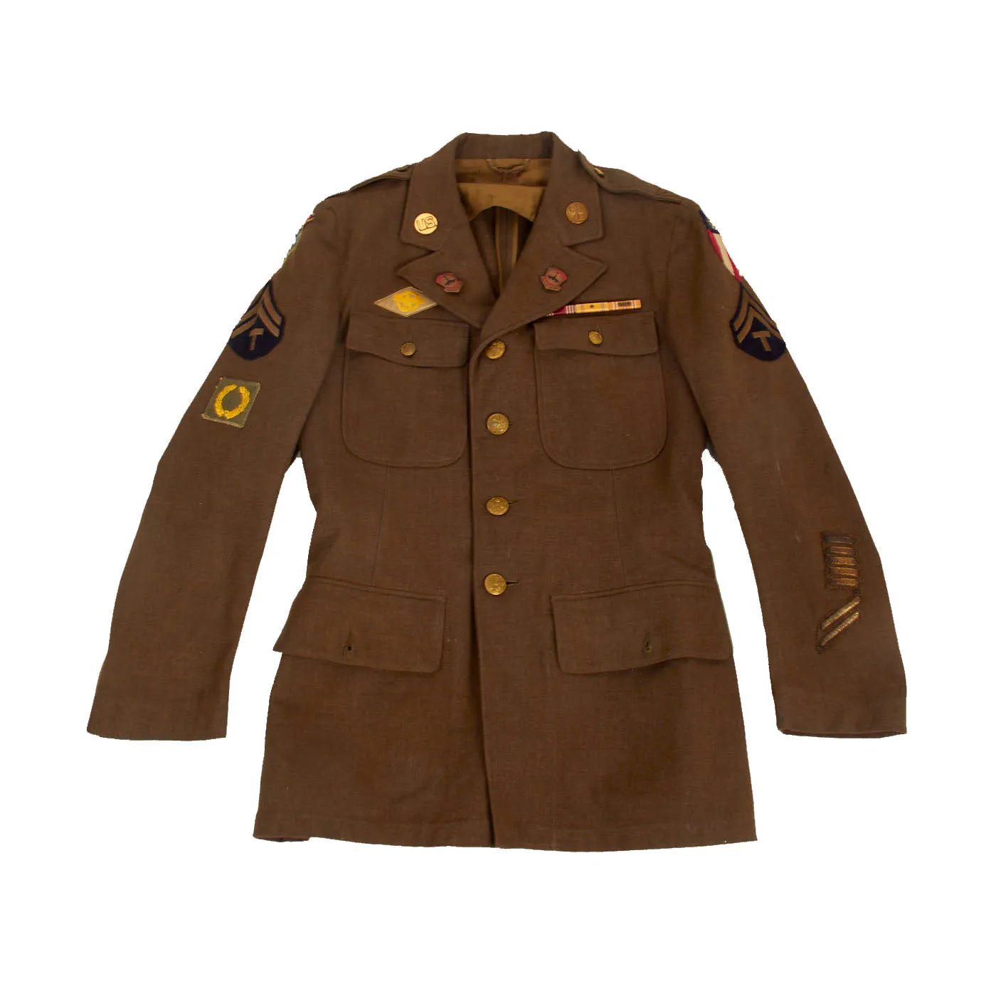 Original U.S. WWII Named CBI 73rd Evacuation Hospital / 517th Air Defense Artillery Painted A-2 Jacket Private Purchase Clone Uniform Grouping With Photos - Ledo Road Area