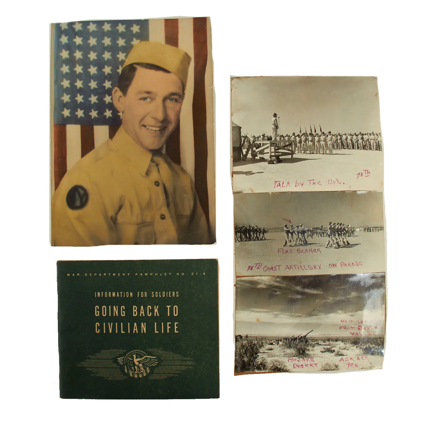 Original U.S. WWII Named CBI 73rd Evacuation Hospital / 517th Air Defense Artillery Painted A-2 Jacket Private Purchase Clone Uniform Grouping With Photos - Ledo Road Area