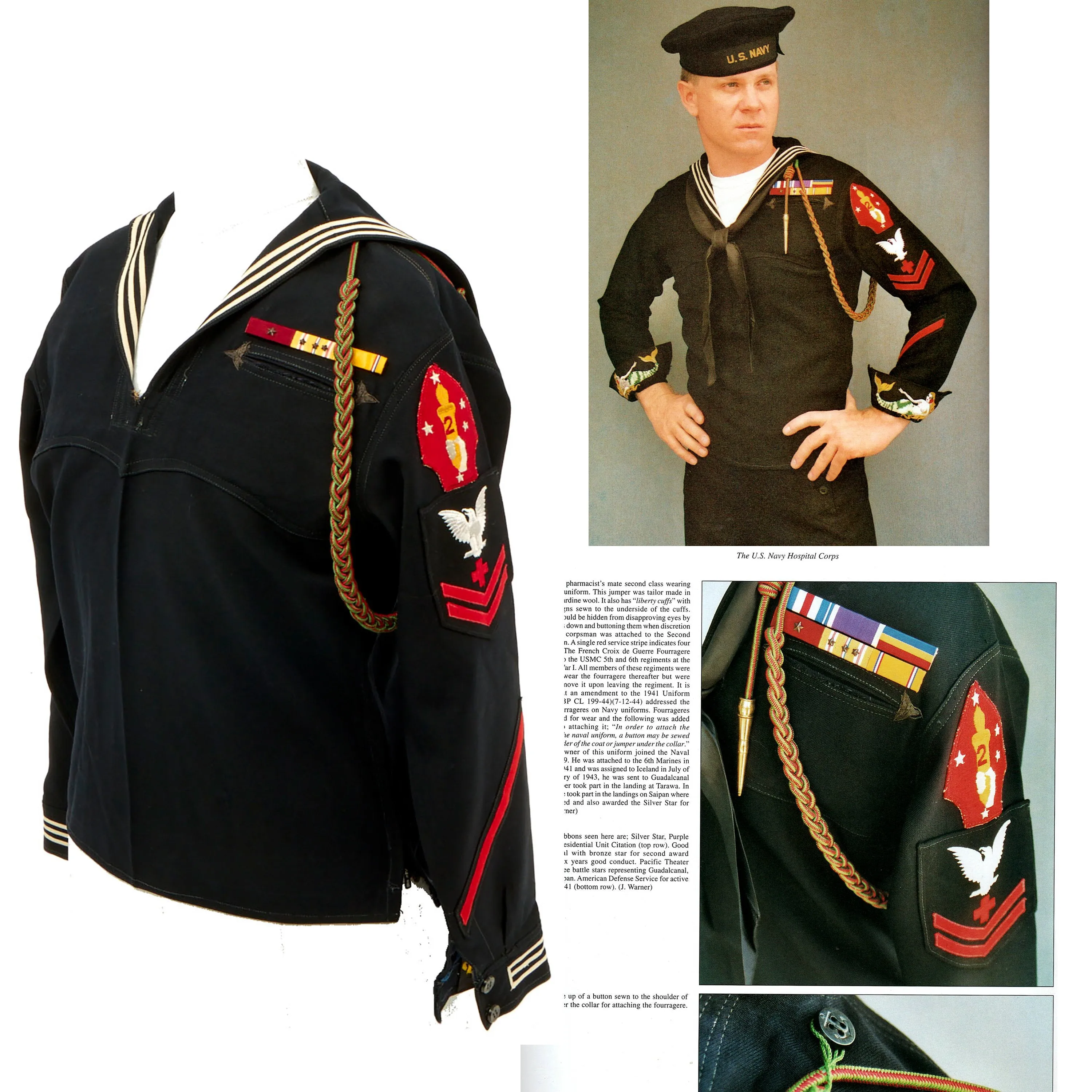 Original U.S. WWII Navy Pharmacist 2nd Class Dress Blue Uniform Jumper Assigned to 2nd Marine Division - As Seen in Book