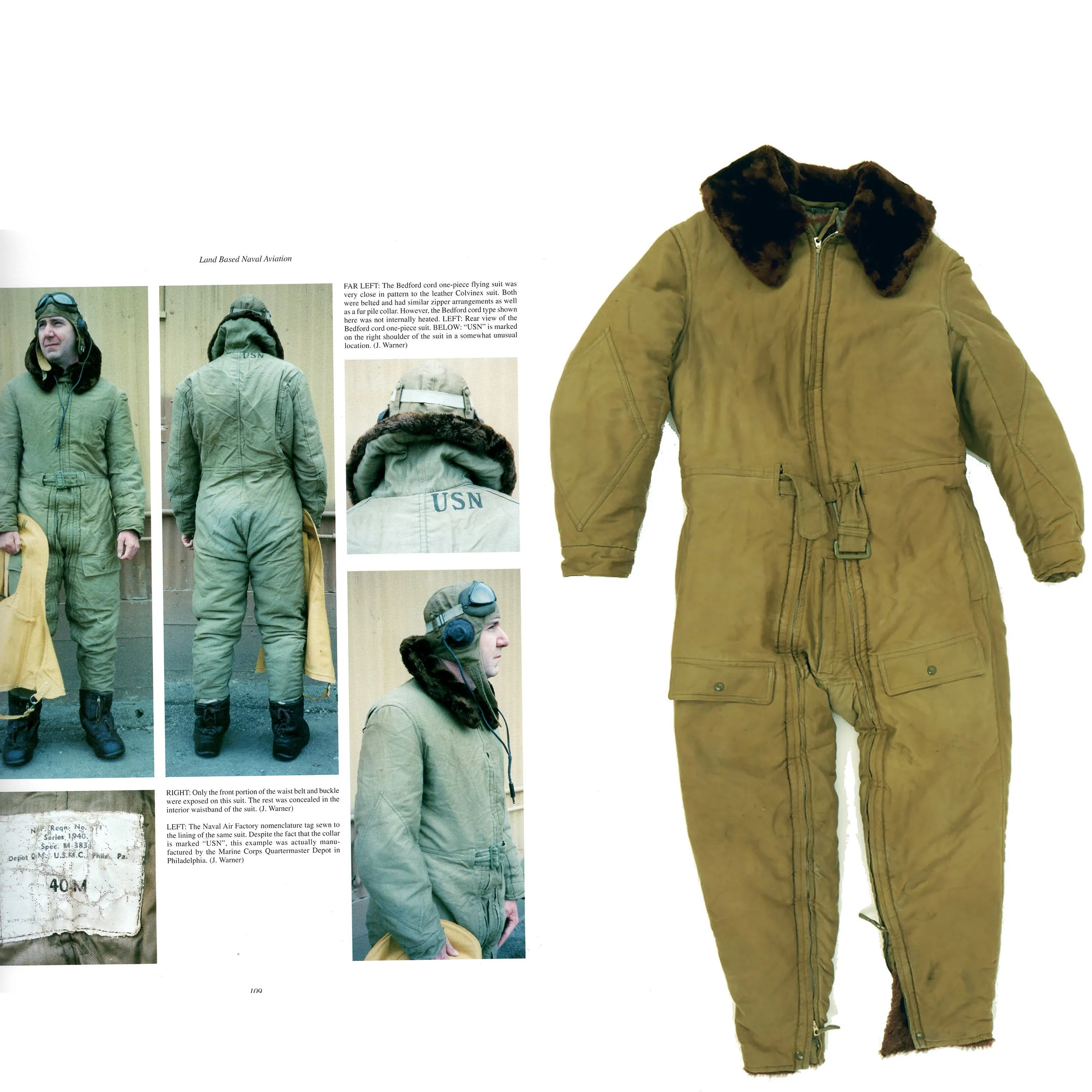 Original U.S. WWII USN Aviator Bedford Cord One-Piece Flying Suit - As Seen In Book