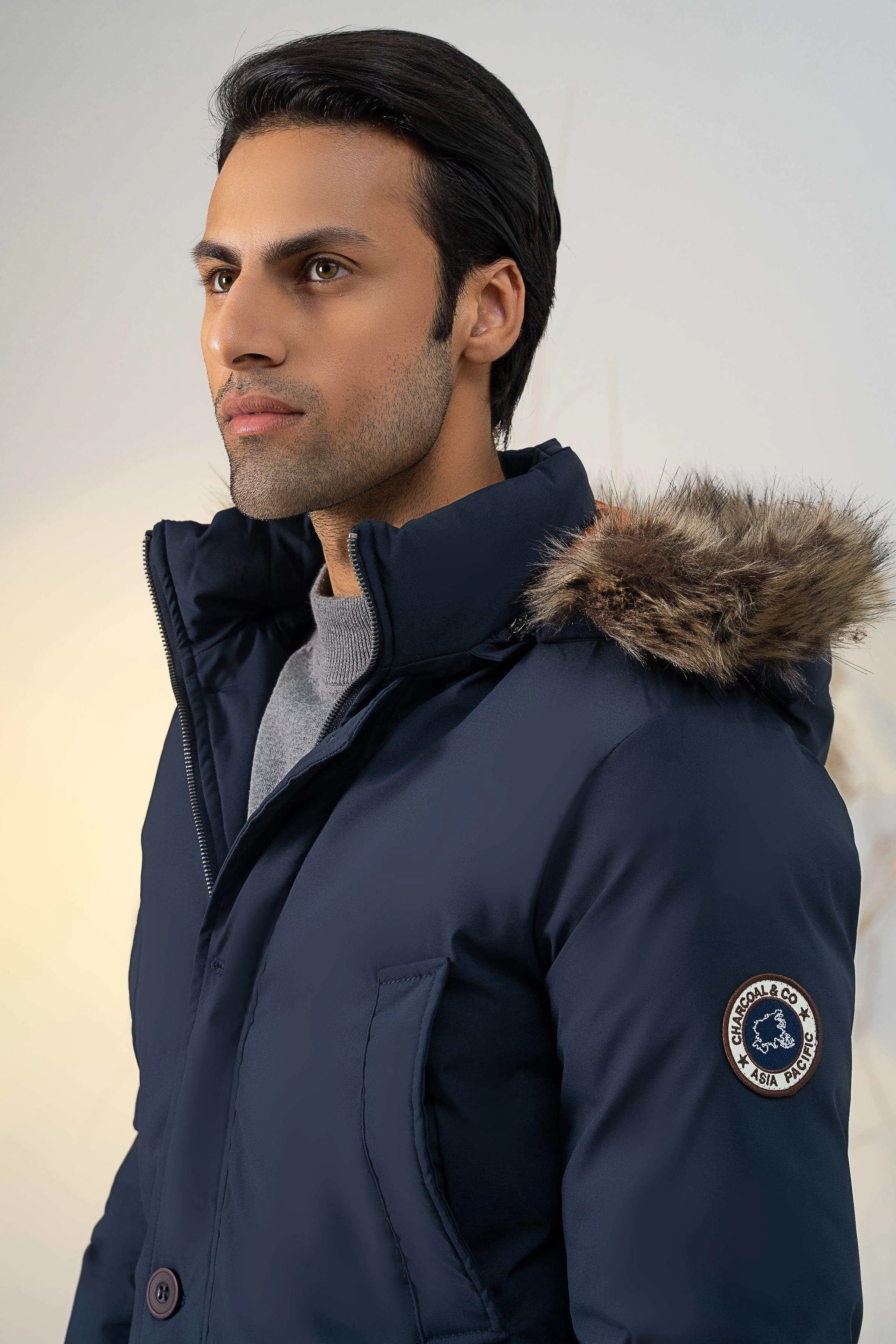 PARKA JACKET WITH FUR HOOD NAVY