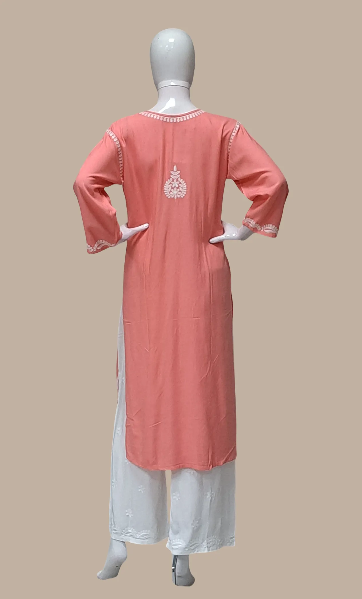 Peach Embroidered Kurti Top & Pants