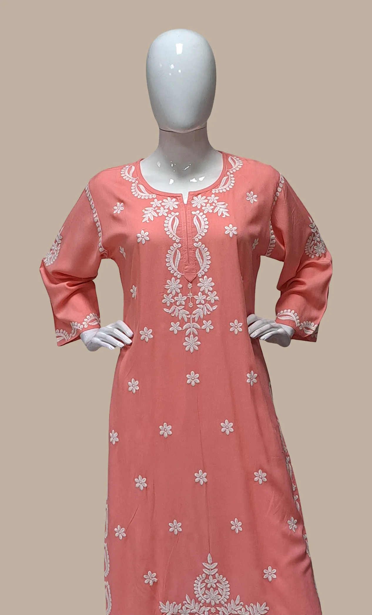 Peach Embroidered Kurti Top & Pants