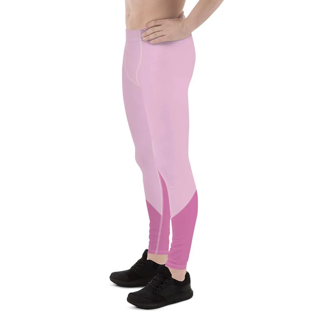 Pink Color Block Men's Tights, Pink Shade Duo Colors Designer Men's Leggings Meggings Tights Pants-Made in USA/EU