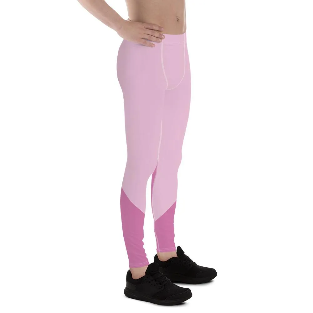 Pink Color Block Men's Tights, Pink Shade Duo Colors Designer Men's Leggings Meggings Tights Pants-Made in USA/EU