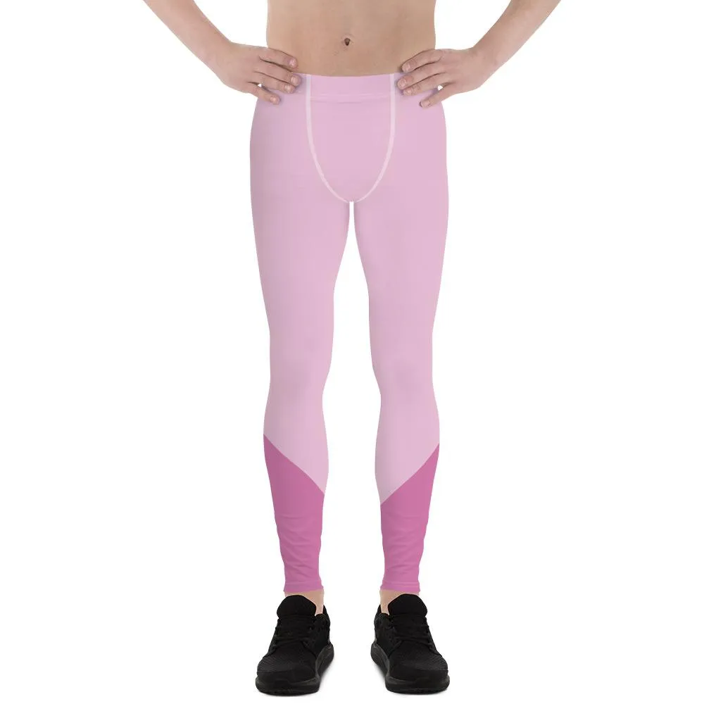 Pink Color Block Men's Tights, Pink Shade Duo Colors Designer Men's Leggings Meggings Tights Pants-Made in USA/EU