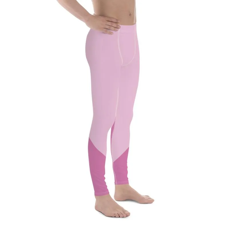 Pink Color Block Men's Tights, Pink Shade Duo Colors Designer Men's Leggings Meggings Tights Pants-Made in USA/EU