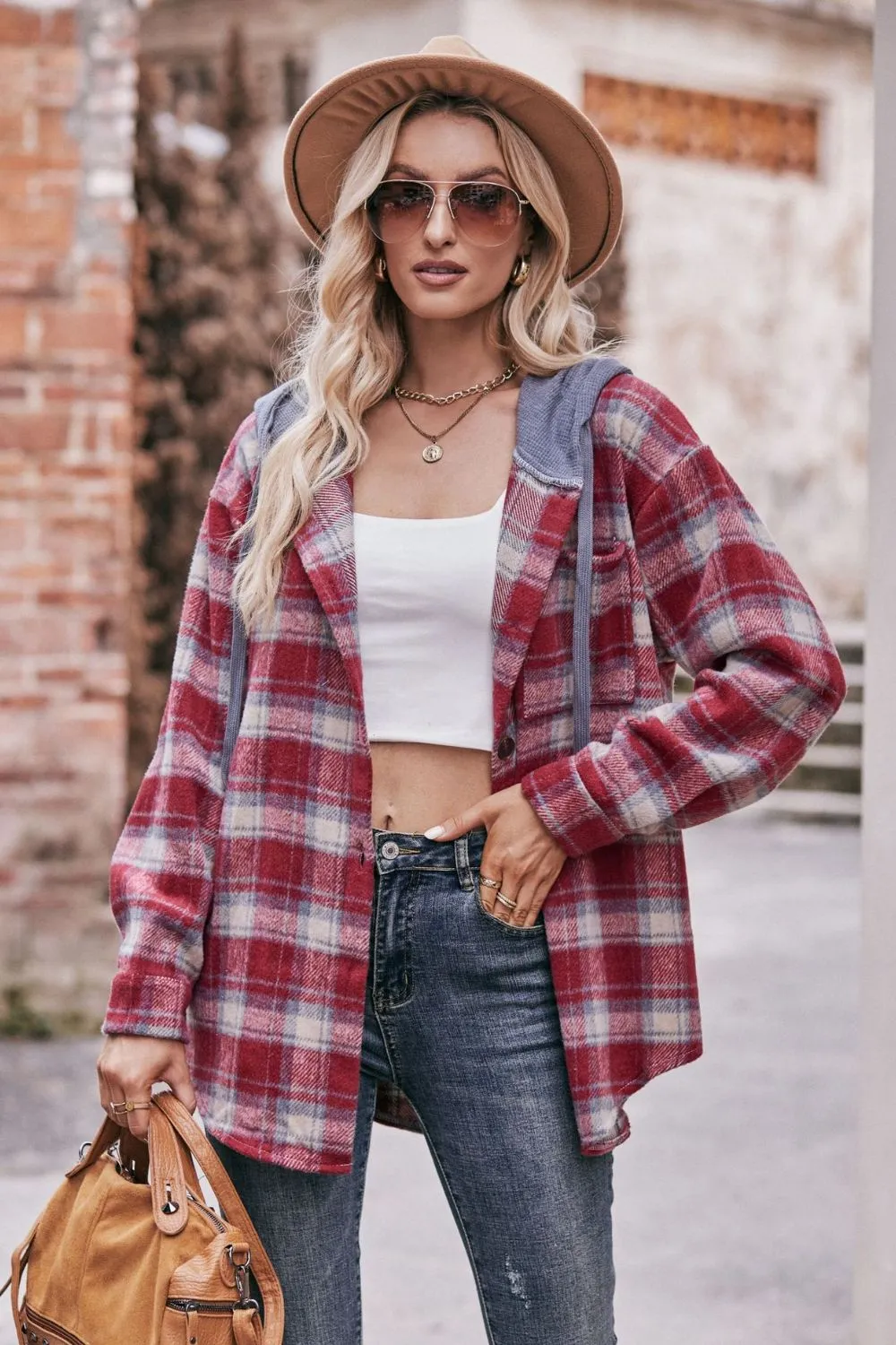 Plaid Dropped Shoulder Hooded Longline Flannel Jacket - 4 colors