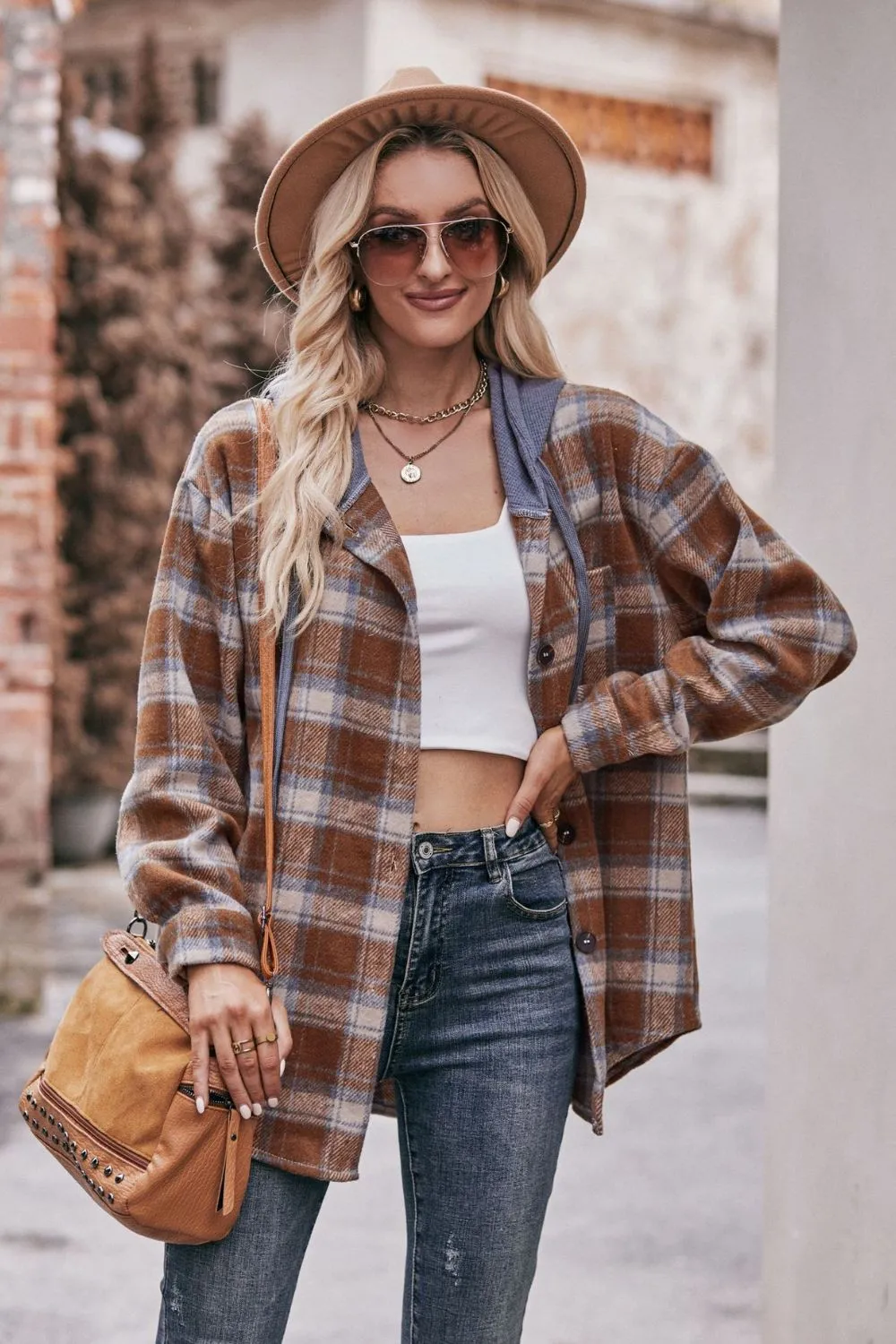 Plaid Dropped Shoulder Hooded Longline Flannel Jacket - 4 colors