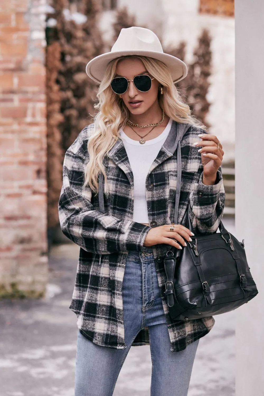 Plaid Dropped Shoulder Hooded Longline Flannel Jacket - 4 colors