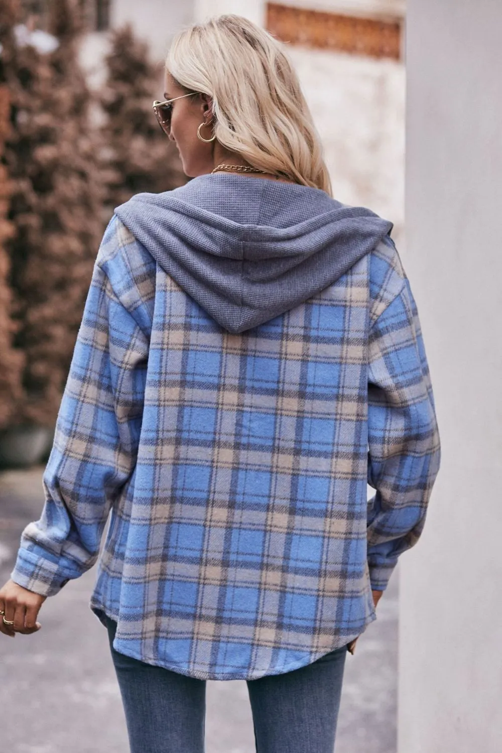 Plaid Dropped Shoulder Hooded Longline Flannel Jacket - 4 colors