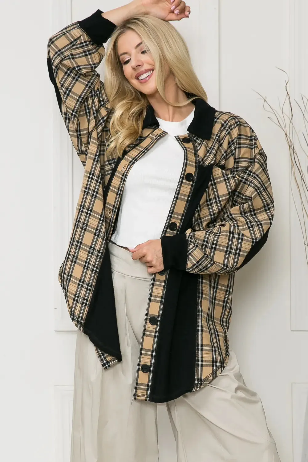 Plaid Oversized Elbow Patch Shacket