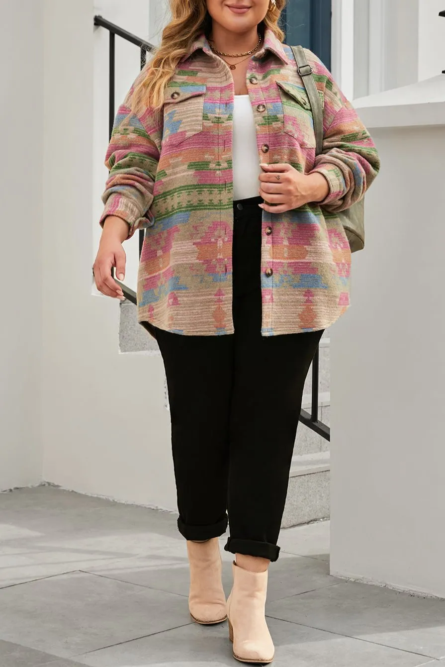 Plus Size Aztec Flap Pockets Jacket