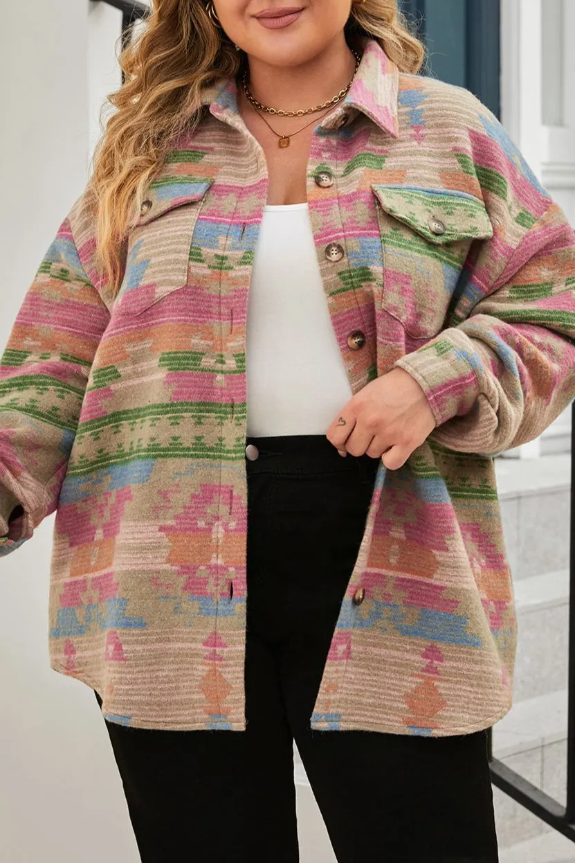 Plus Size Aztec Flap Pockets Jacket