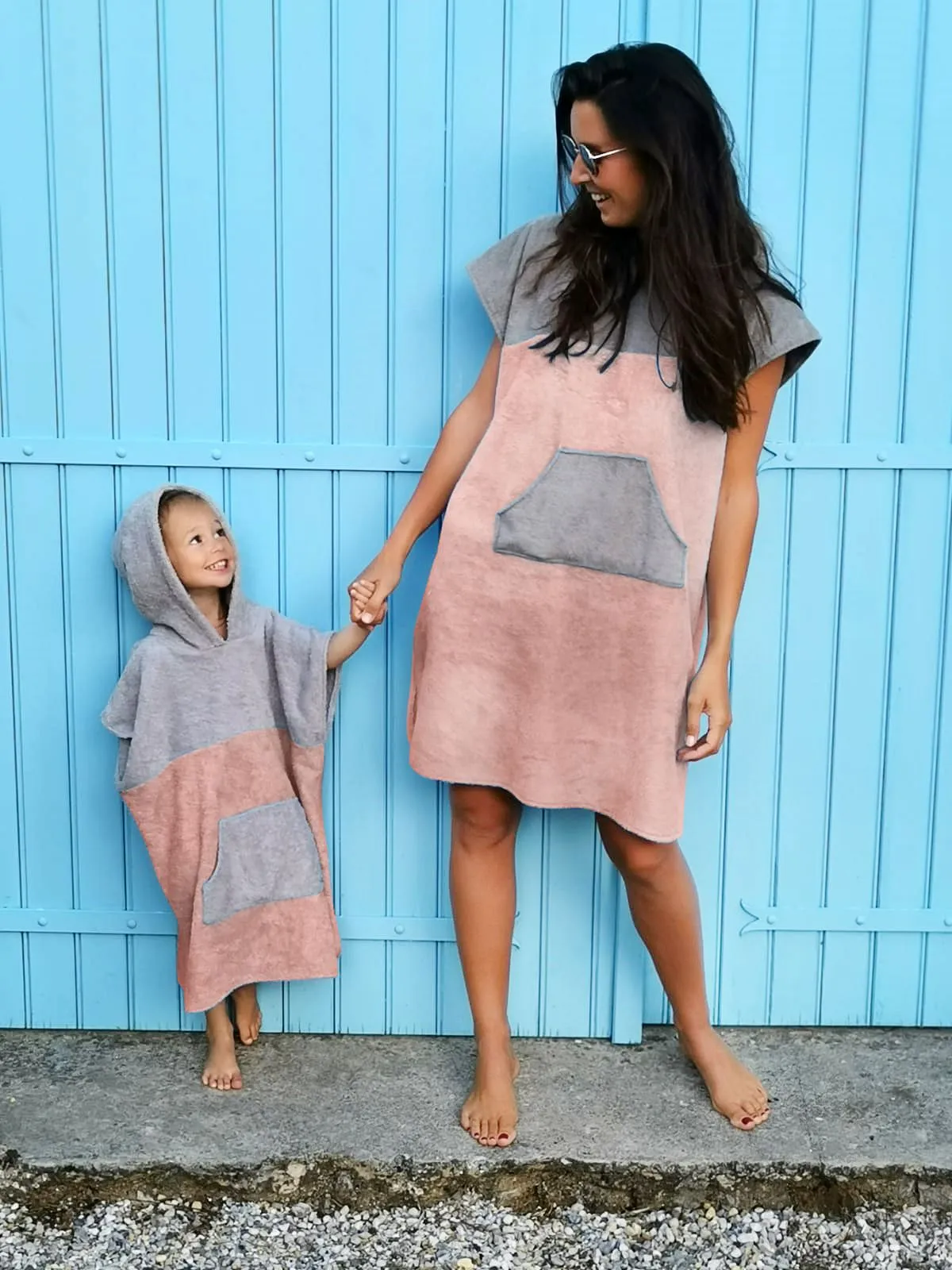 PONCHO NOA ENFANT Gris-Rose