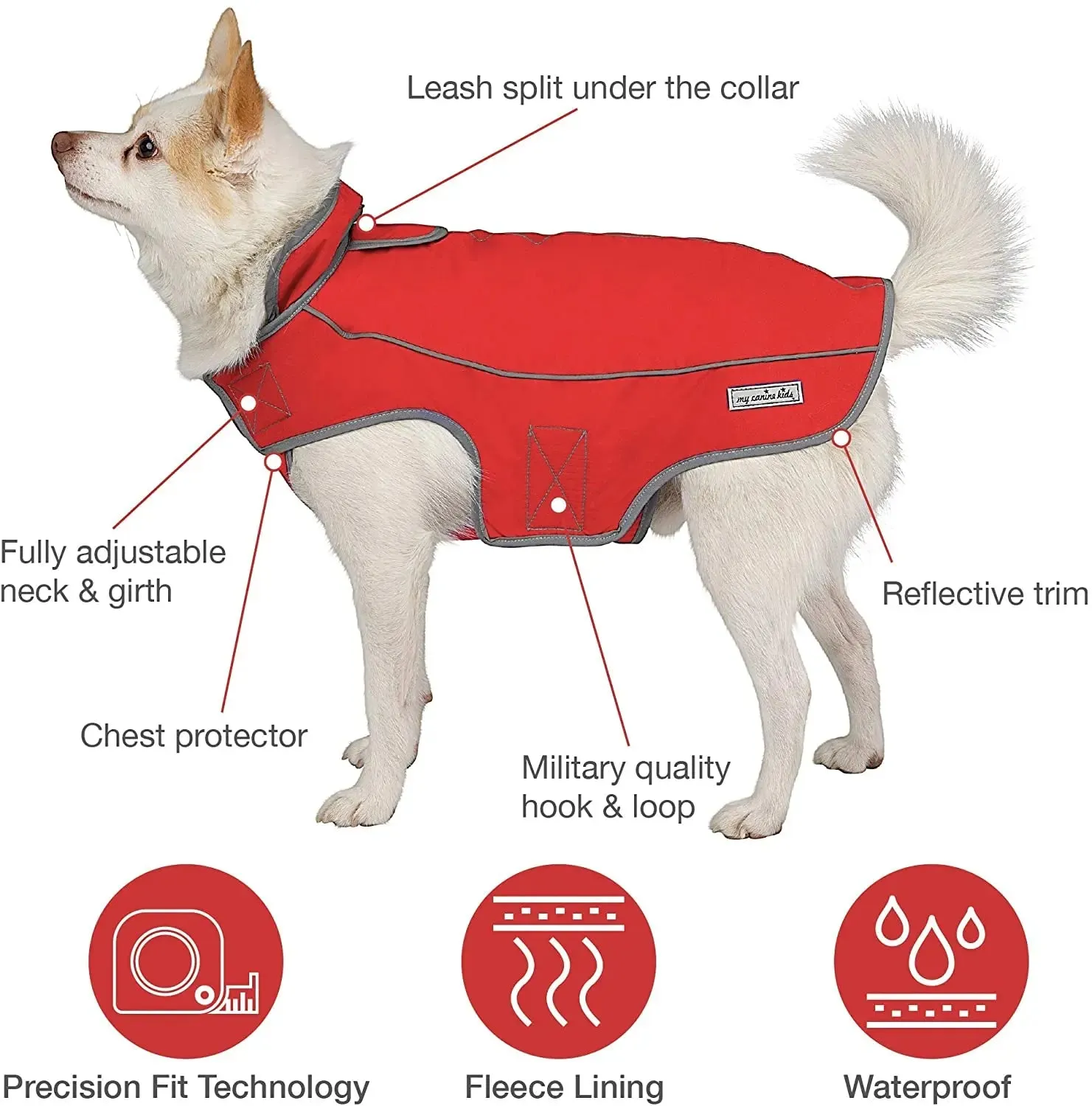 Precision Fit™ Dog Parka Warm Lightweight Waterproof Fleece Lined 6-60 LBS