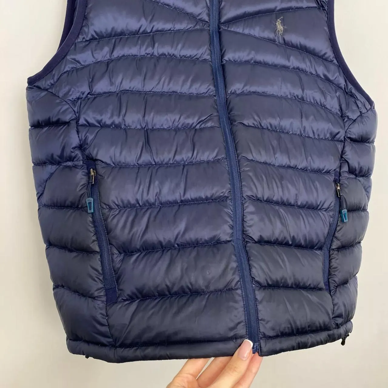 Preowned Polo Ralph Lauren Mens Lightweight Down Puffer Gilet Vest Size L Navy Warmer