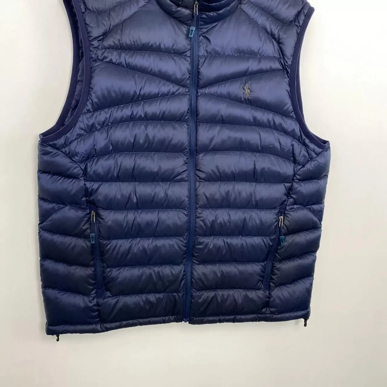 Preowned Polo Ralph Lauren Mens Lightweight Down Puffer Gilet Vest Size L Navy Warmer