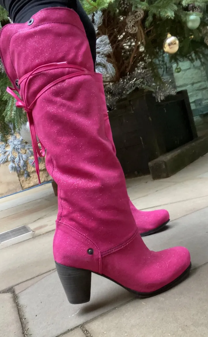 Pulpeux  Fuchsia suede long leg boot