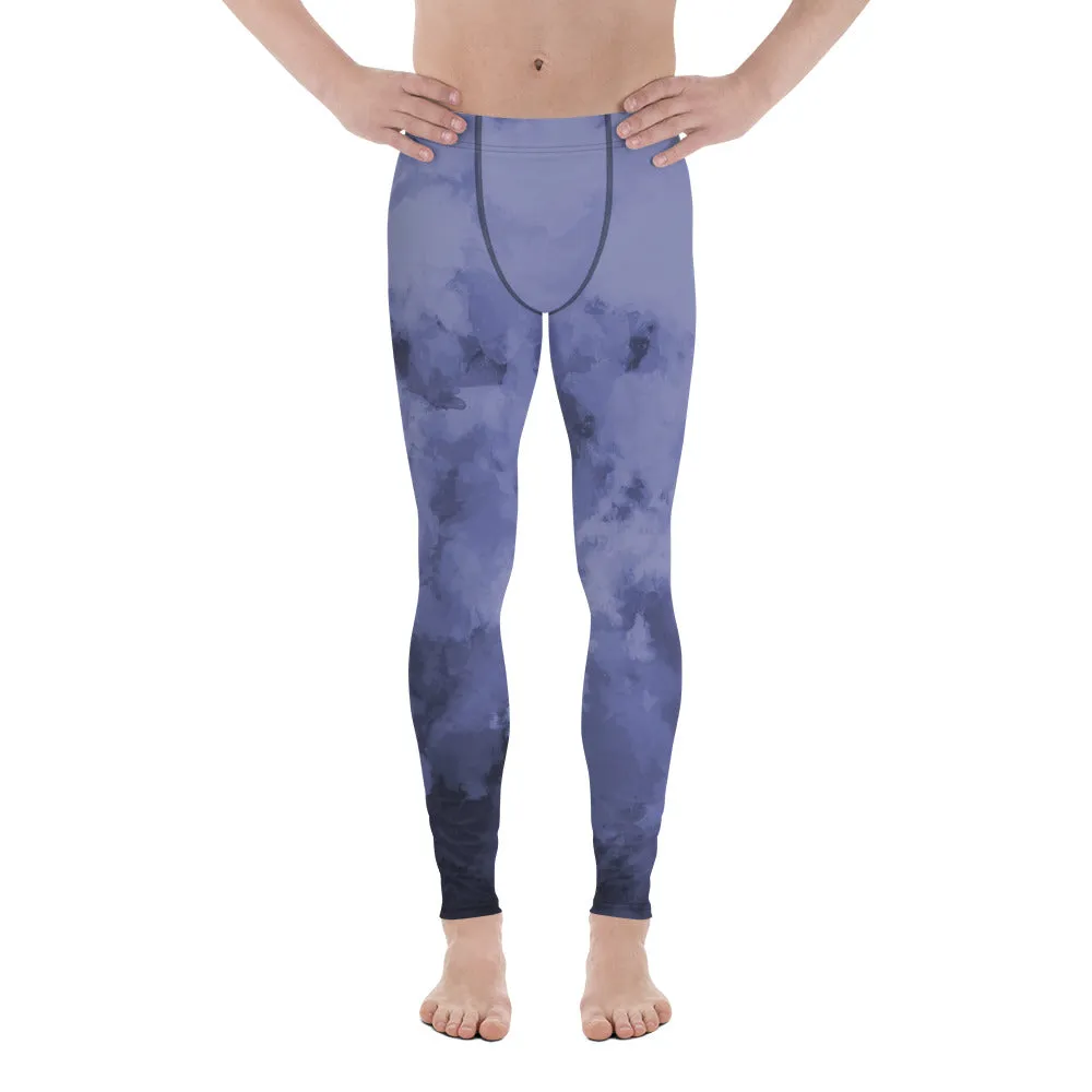 Purple Abstract Men's Leggings, Abstract Clouds Designer Meggings Compression Tights-Made in USA/EU