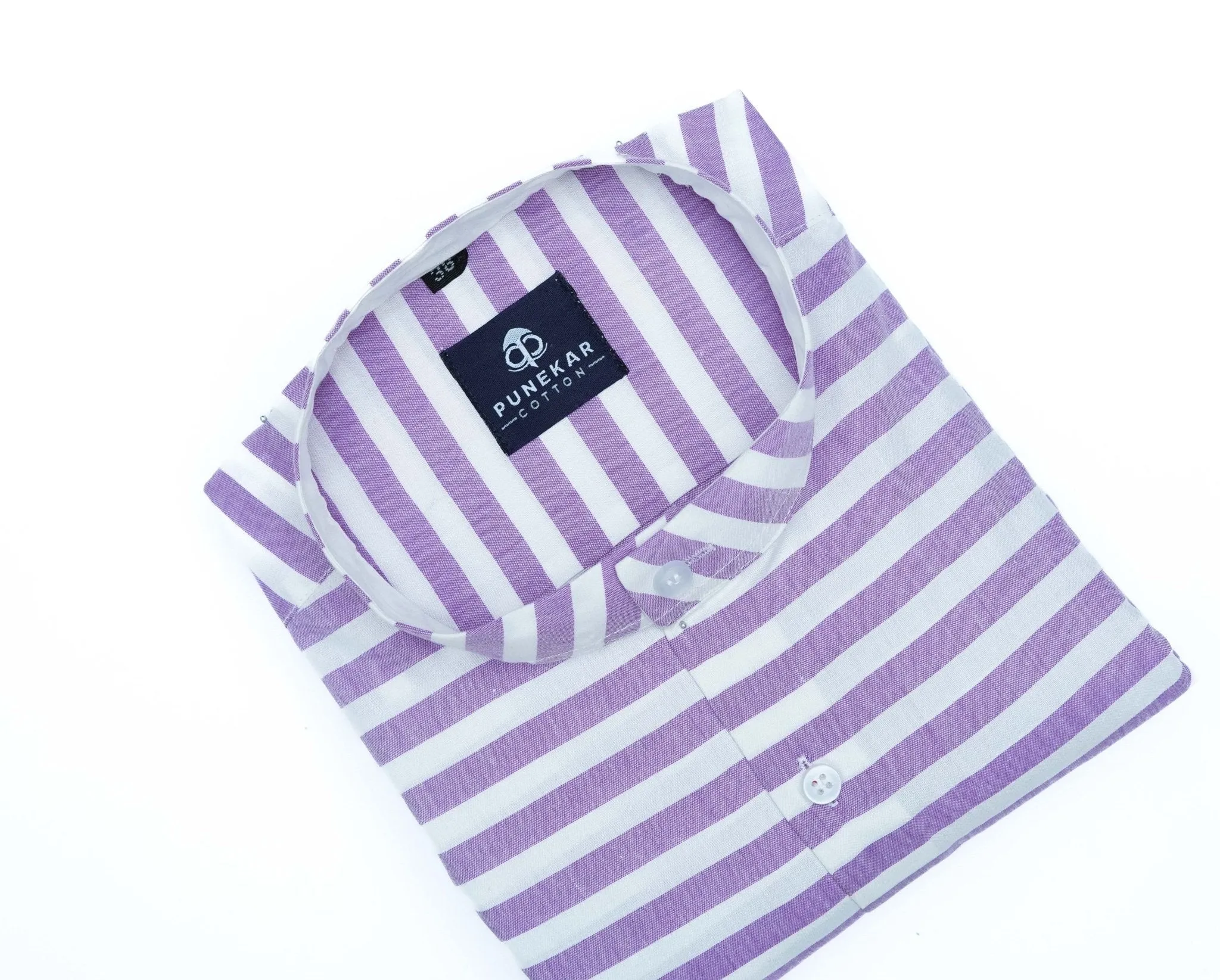 Purple Color Stand Collar Strips Shirts For Men