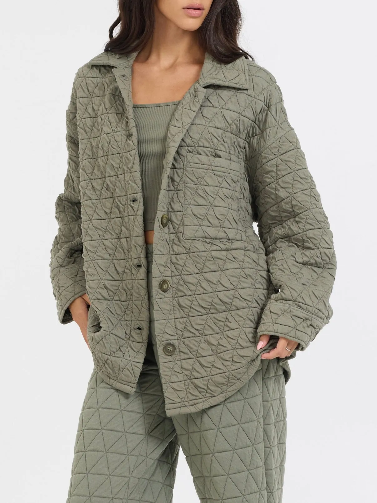 Quilted Buttondown Jacket - Olive