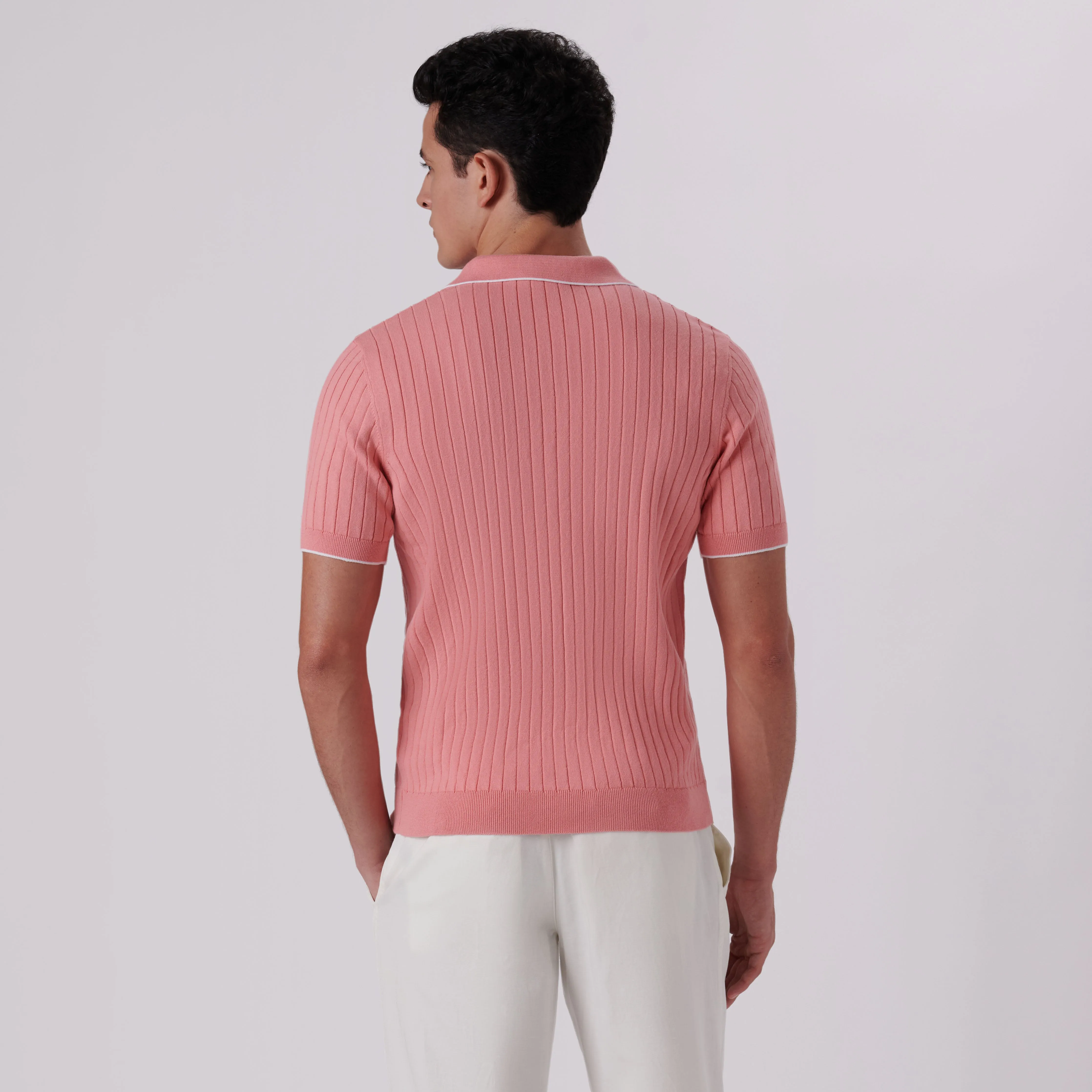 Rib Knit Short Sleeve Johnny Collar Sweater