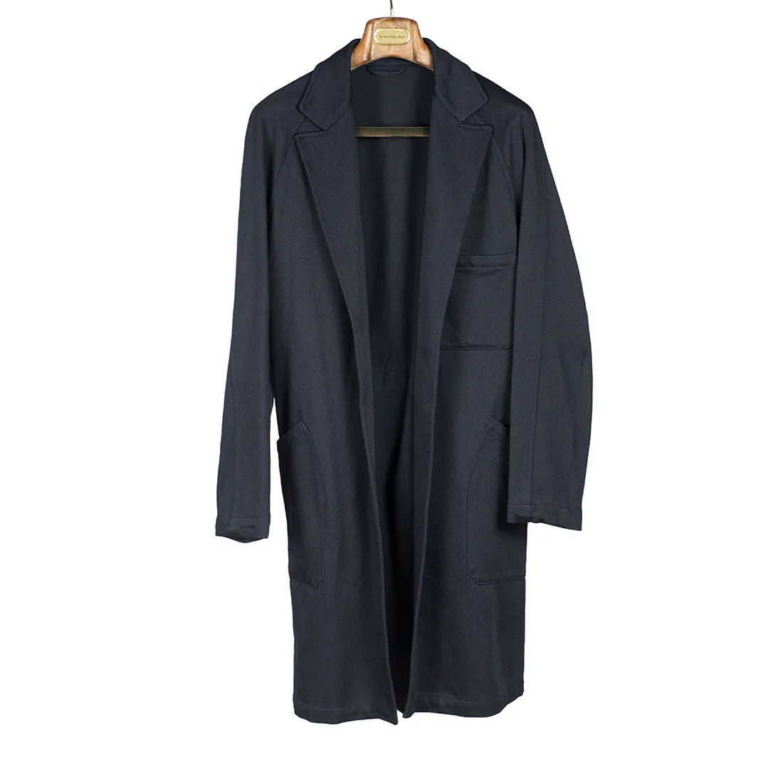 Robe coat in navy wool/cotton cavalry twill